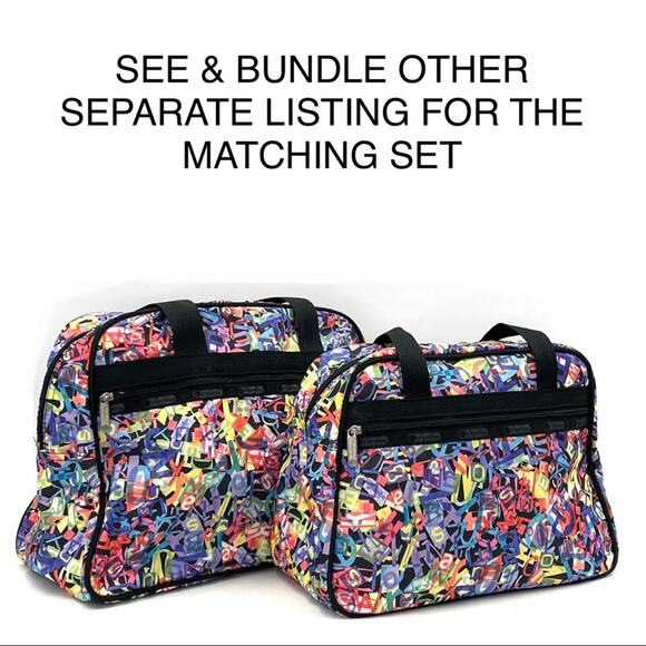 Lesportsac Medium Travel Bag Vintage Multi Logo Print Duffle Weekender - Picture 9 of 9